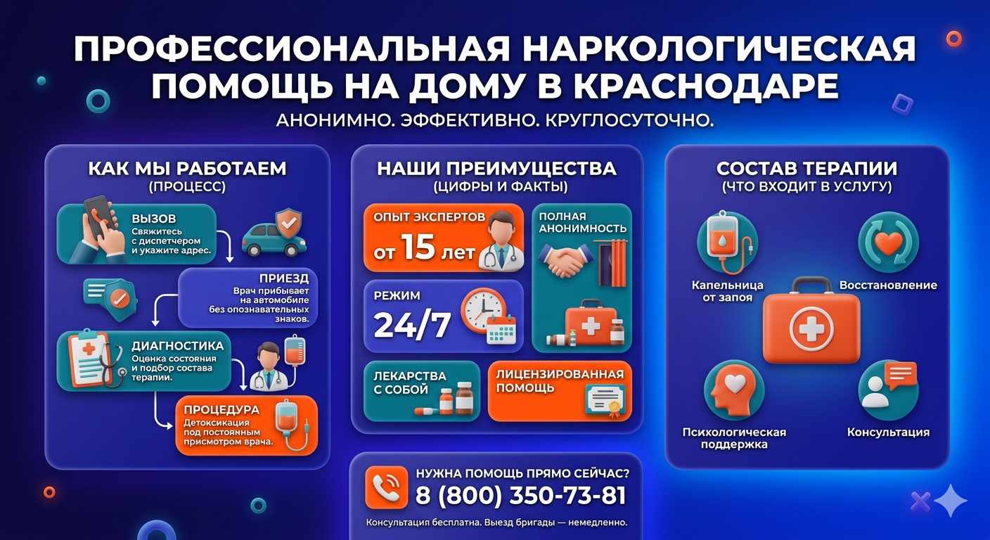 Инфографика о принципах лечения алкоголизма на дому в Шатуре: этапы вызова нарколога, преимущества анонимной детоксикации и состав медицинской помощи.